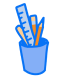 Doodle of a cup with pencils and ruler that might be seen in a school.