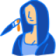 Doodle of the Mona Lisa with a floating, wet paintbrush.